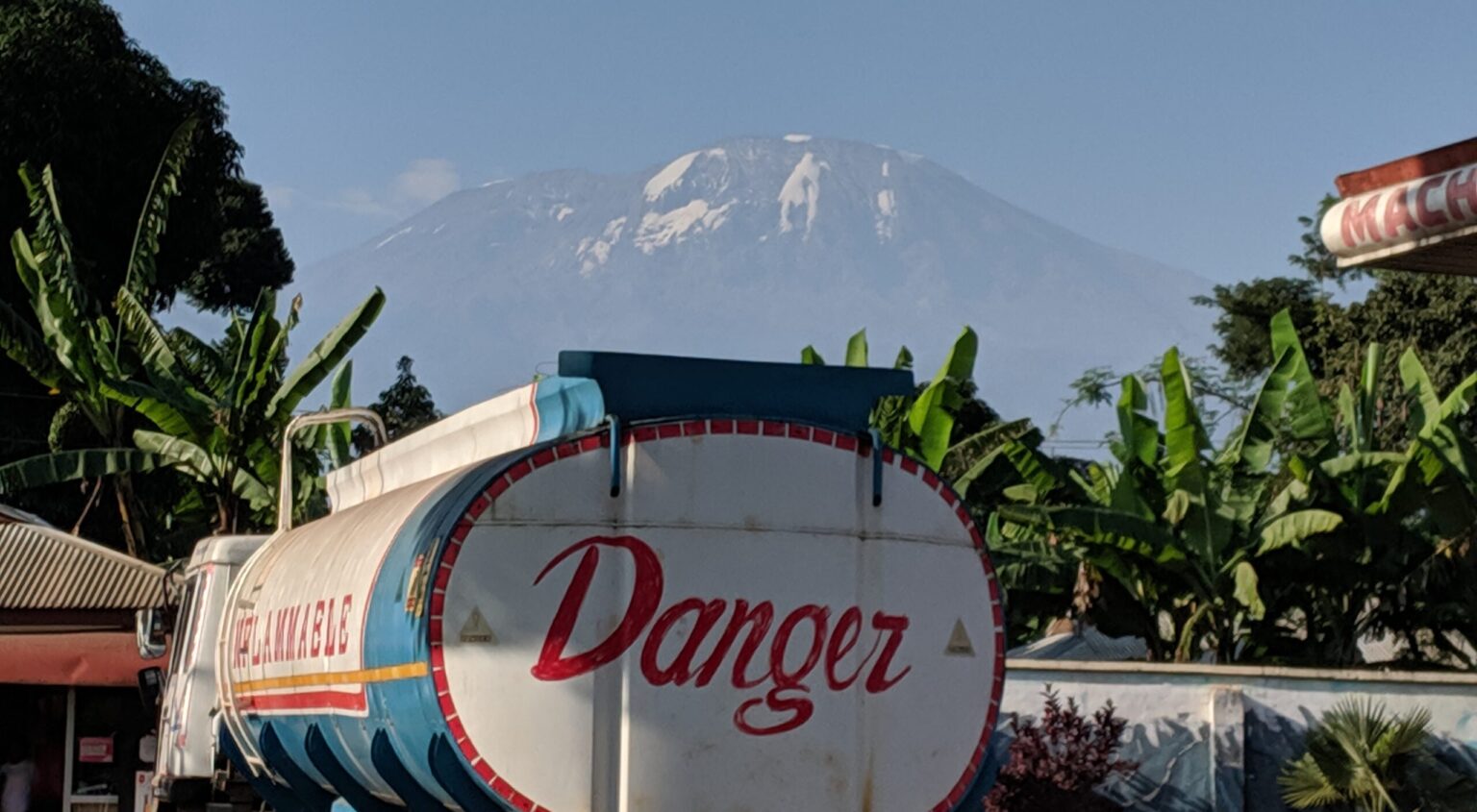 Oil tanker in front of Mount Kilimanjaro